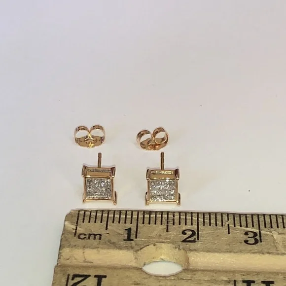 Solid Stamped 14K Yellow Gold Natural Diamond Stud Earrings Unisex Men Women